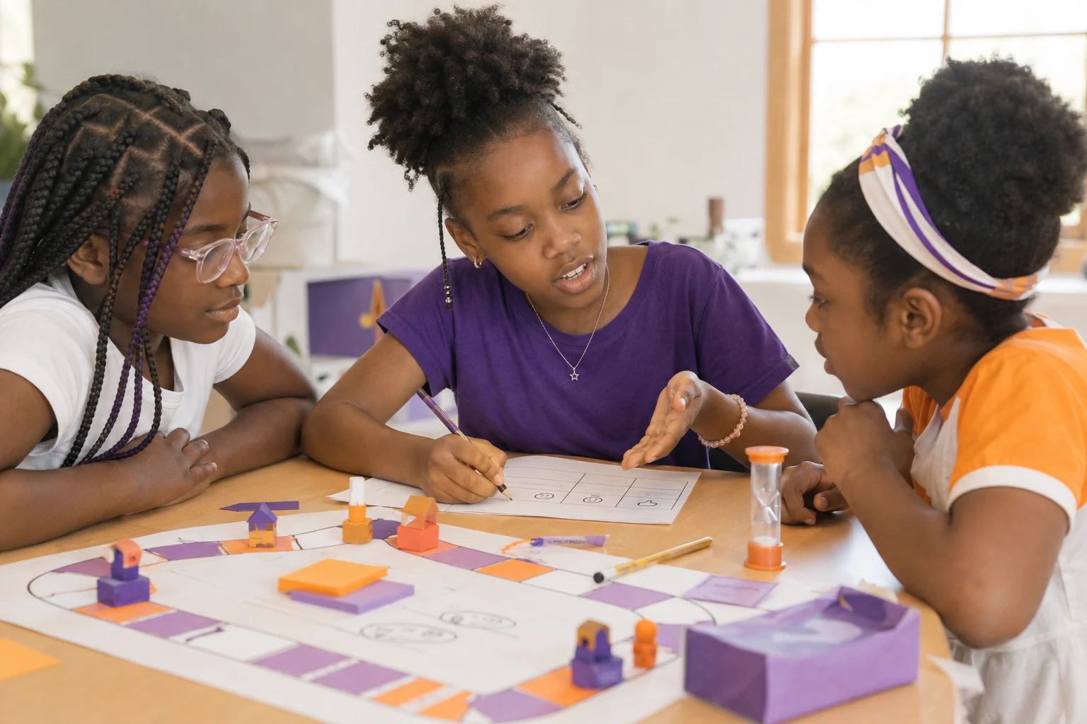 Girls collaborating on a creative project
